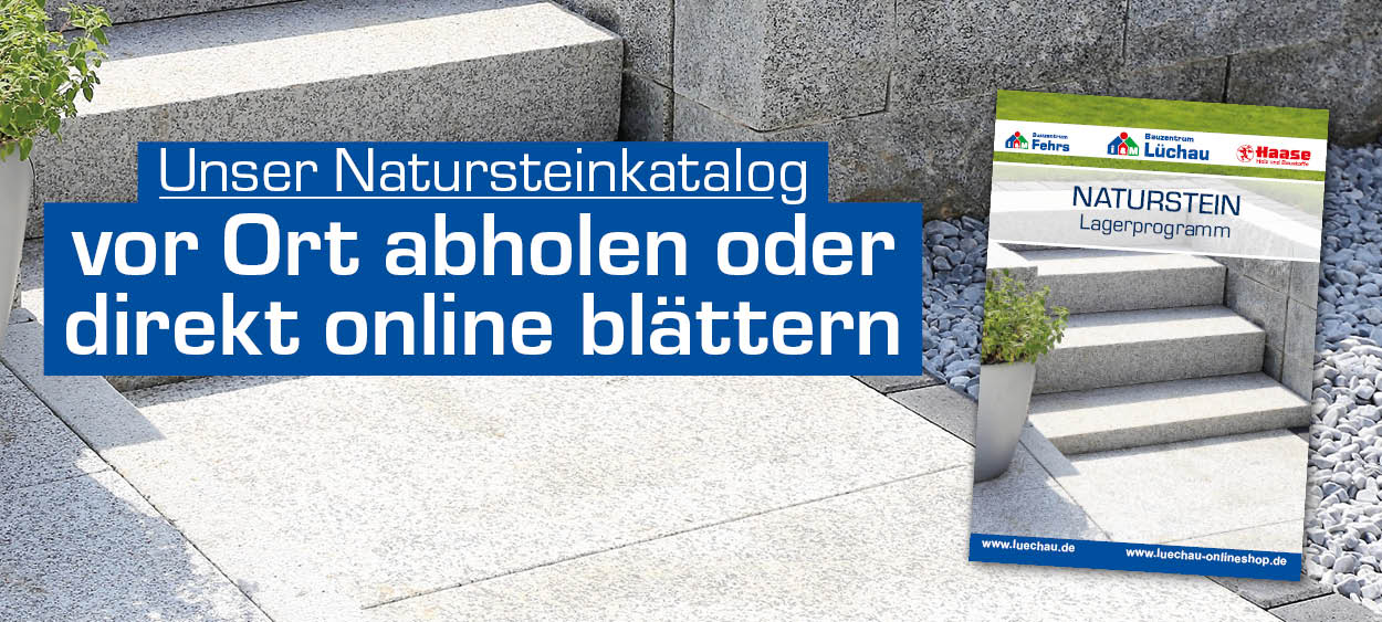 Deckblatt Naturstein-Katalog vom Bauzentrum Lüchau